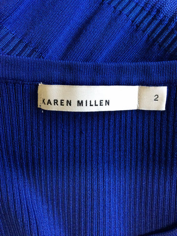 KAREN MILLEN BLUE & BLACK FINE KNIT STRETCH DRESS SIZE 2 UK 8/10 - Whispers Dress Agency - Womens Dresses - 4