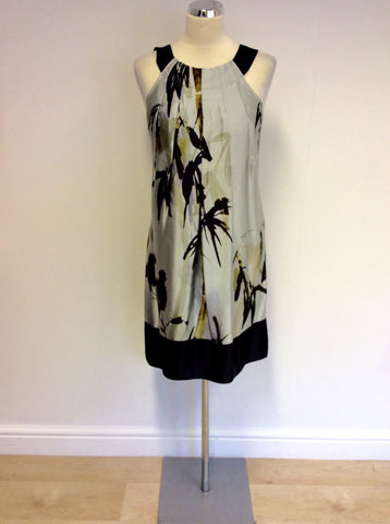 TED BAKER GREY & BLACK PRINT SILK DRESS SIZE 2 UK 8/10 - Whispers Dress Agency - Womens Dresses - 1