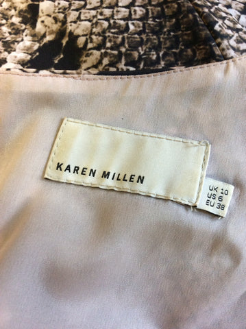 KAREN MILLEN CREAM & BROWN SNAKESKKIN PRINT PENCIL DRESS SIZE 10 - Whispers Dress Agency - Womens Dresses - 4
