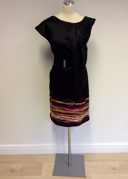 KAREN MILLEN BLACK & MULTI COLOURED PRINT SILK DRESS SIZE 10 - Whispers Dress Agency - Womens Dresses - 1