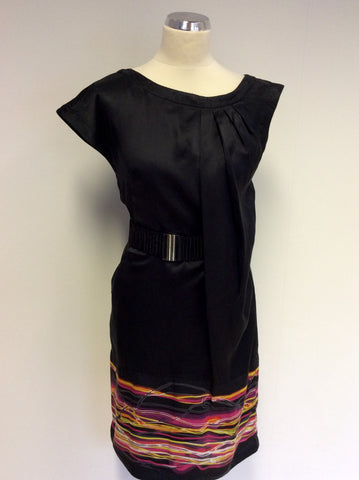 KAREN MILLEN BLACK & MULTI COLOURED PRINT SILK DRESS SIZE 10 - Whispers Dress Agency - Womens Dresses - 2