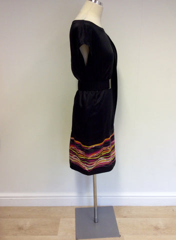 KAREN MILLEN BLACK & MULTI COLOURED PRINT SILK DRESS SIZE 10 - Whispers Dress Agency - Womens Dresses - 4