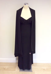 LA PERLA BLACK SEQUINNED TRIM LONG EVENING DRESS & MATCHING WRAP SIZE 42 UK 10