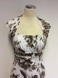KAREN MILLEN BROWN & WHITE FLORAL PRINT COTTON DRESS SIZE 10 - Whispers Dress Agency - Womens Dresses - 2