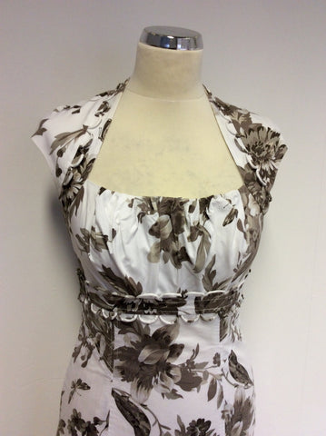 KAREN MILLEN BROWN & WHITE FLORAL PRINT COTTON DRESS SIZE 10 - Whispers Dress Agency - Womens Dresses - 2