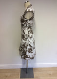 KAREN MILLEN BROWN & WHITE FLORAL PRINT COTTON DRESS SIZE 10 - Whispers Dress Agency - Womens Dresses - 3