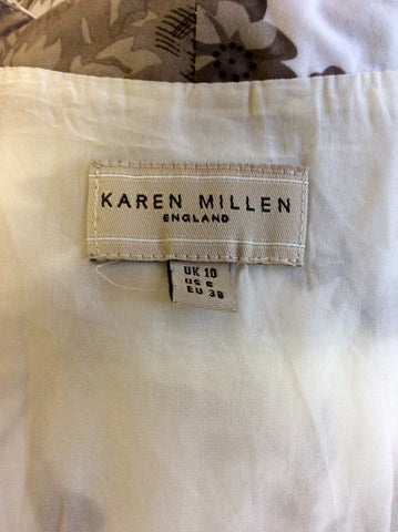 KAREN MILLEN BROWN & WHITE FLORAL PRINT COTTON DRESS SIZE 10 - Whispers Dress Agency - Womens Dresses - 5