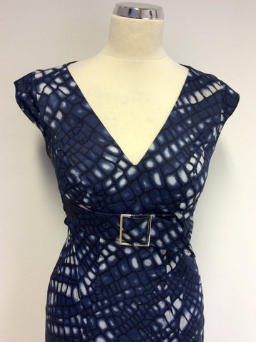KAREN MILLEN BLUE & WHITE PRINT DRESS SIZE 10 - Whispers Dress Agency - Womens Dresses - 2