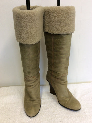 MISS SIXTY LIGHT GREEN PEARLISED WEDGE HEEL BOOTS SIZE 3.5/36