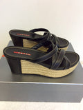 PRADA BLACK LEATHER WEDGE HEEL SLIP ON MULES SIZE 4/37 - Whispers Dress Agency - Womens Wedges - 4