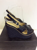 EMPORIO ARMANI DARK BLUE LEATHER WEDGE HEEL SANDALS SIZE 4/37 - Whispers Dress Agency - Womens Wedges - 3