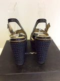EMPORIO ARMANI DARK BLUE LEATHER WEDGE HEEL SANDALS SIZE 4/37 - Whispers Dress Agency - Womens Wedges - 5