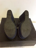 EMPORIO ARMANI DARK BLUE LEATHER WEDGE HEEL SANDALS SIZE 4/37 - Whispers Dress Agency - Womens Wedges - 6