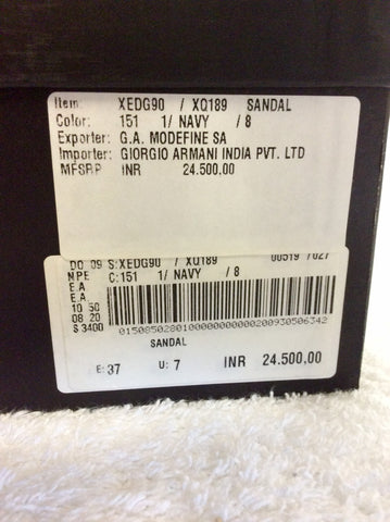 EMPORIO ARMANI DARK BLUE LEATHER WEDGE HEEL SANDALS SIZE 4/37 - Whispers Dress Agency - Womens Wedges - 7