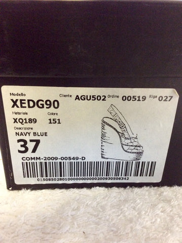 EMPORIO ARMANI DARK BLUE LEATHER WEDGE HEEL SANDALS SIZE 4/37 - Whispers Dress Agency - Womens Wedges - 8