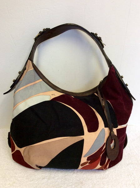EMILIO PUCCI MULTI COLOURED PRINT CORDUROY & LEATHER SHOULDER BAG