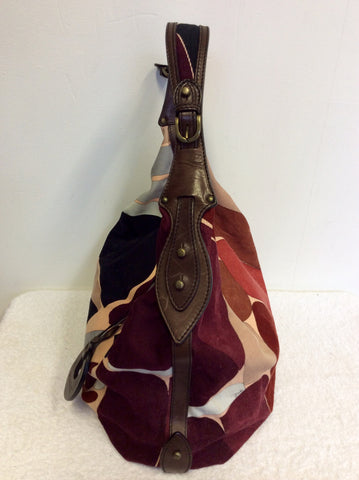 EMILIO PUCCI MULTI COLOURED PRINT CORDUROY & LEATHER SHOULDER BAG