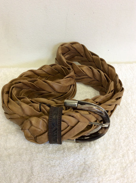 ITALIAN POST.CO TAN BROWN LEATHER PLAITED BELT SIZE S/M/L