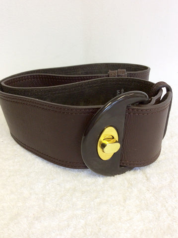 STEVE MADDEN DARK BROWN LEATHER TWIST LOCK BELT ONE SIZE