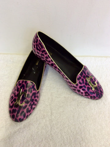 BRAND NEW JUST CAVALLI PINK LEOPARD PRINT LEATHER FLAT SHOES SIZE 6/39 - Whispers Dress Agency - Womens Flats - 1