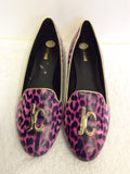 BRAND NEW JUST CAVALLI PINK LEOPARD PRINT LEATHER FLAT SHOES SIZE 6/39 - Whispers Dress Agency - Womens Flats - 2