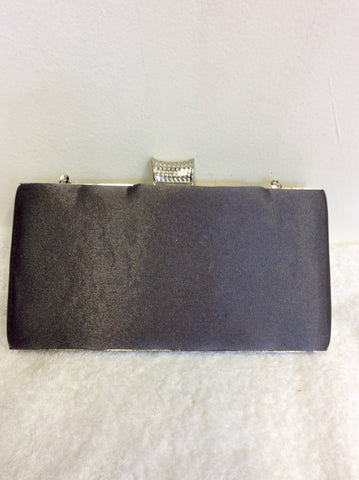 LOVE FOREVER DARK GREY & DIAMANTE TRIM CLUTCH/ SHOULDER EVENING BAG