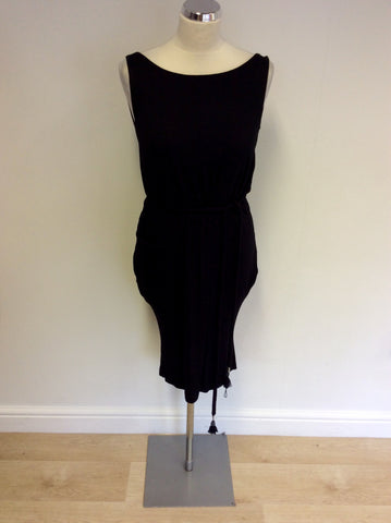 Marccain Black Tie Waist Scoop Neck Stretch Dress Size 1 UK 8