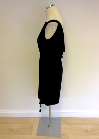 Marccain Black Tie Waist Scoop Neck Stretch Dress Size 1 UK 8