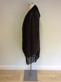 MARCCAIN BROWN & BLACK FRINGING WOOL & CASHMNERE CARDIGAN SIZE N5 UK XL