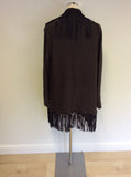 MARCCAIN BROWN & BLACK FRINGING WOOL & CASHMNERE CARDIGAN SIZE N5 UK XL
