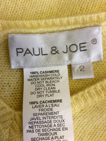 PAUL & JOE LEMON CASHMERE V NECK JUMPER SIZE 2 UK 10