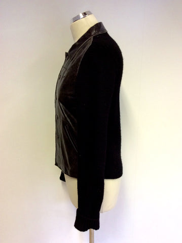 EARL JEANS DARK BROWN LEATHER FRONT & BLACK KNIT CARDIGAN/ JACKET SIZE M