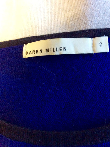 KAREN MILLEN BLUE,BLACK & GREY KNIT DRESS SIZE 2 UK 8/10