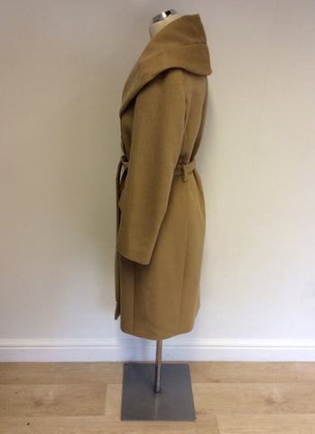 HOBBS CAMEL ANGORA & WOOL BELTED KNEE LENGTH COAT SIZE 12