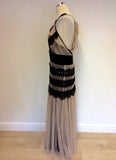 DESIGNER ALEX & CLAUDE BLACK & NUDE NET OVERLAY LONG EVENING DRESS SIZE 18