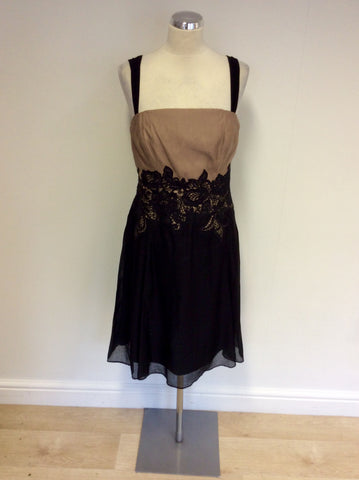 COAST BLACK & TAUPE STRAPLESS/STRAPPY OCCASION DRESS SIZE 16