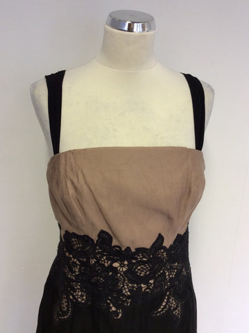 COAST BLACK & TAUPE STRAPLESS/STRAPPY OCCASION DRESS SIZE 16