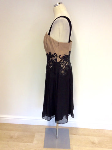 COAST BLACK & TAUPE STRAPLESS/STRAPPY OCCASION DRESS SIZE 16