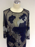 KAREN MILLEN DARK BLUE & GREY LACE TRIM DRESS SIZE 14