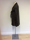 AVOCA DARK GREY PRINT TIE FRONT JACKET COAT SIZE 2 UK 12