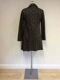 AVOCA DARK GREY PRINT TIE FRONT JACKET COAT SIZE 2 UK 12
