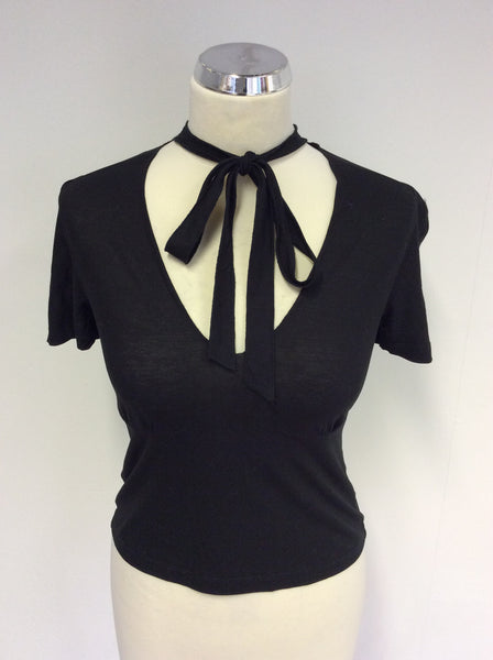 PRADA BLACK TIE NECK SHORT SLEEVE TOP SIZE M