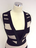 KAREN MILLEN BLACK & GREY STRIPE STRETCH BODYCON DRESS SIZE 1 UK 6/8