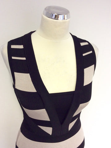 KAREN MILLEN BLACK & GREY STRIPE STRETCH BODYCON DRESS SIZE 1 UK 6/8