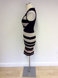 KAREN MILLEN BLACK & GREY STRIPE STRETCH BODYCON DRESS SIZE 1 UK 6/8