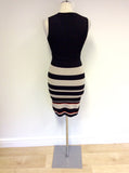 KAREN MILLEN BLACK & GREY STRIPE STRETCH BODYCON DRESS SIZE 1 UK 6/8