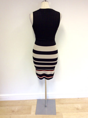 KAREN MILLEN BLACK & GREY STRIPE STRETCH BODYCON DRESS SIZE 1 UK 6/8