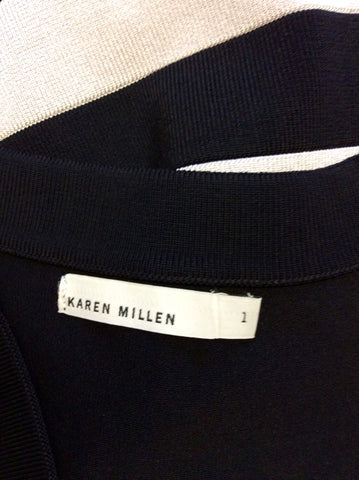KAREN MILLEN BLACK & GREY STRIPE STRETCH BODYCON DRESS SIZE 1 UK 6/8