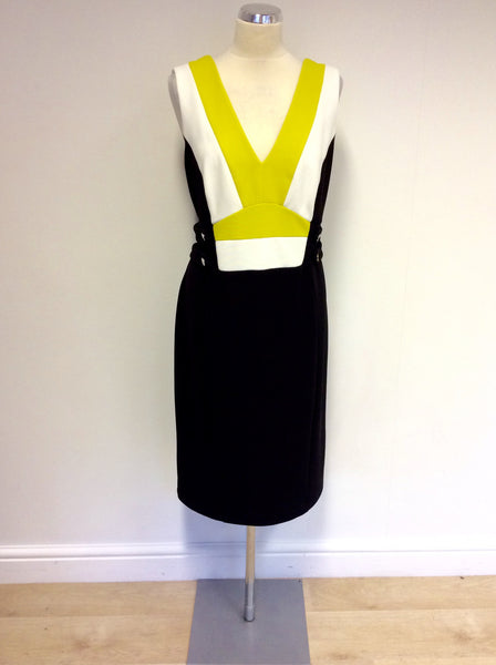 STAR BY JULIEN MACDONALD BLACK,WHITE & LIME PENCIL DRESS SIZE 18