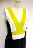 STAR BY JULIEN MACDONALD BLACK,WHITE & LIME PENCIL DRESS SIZE 18